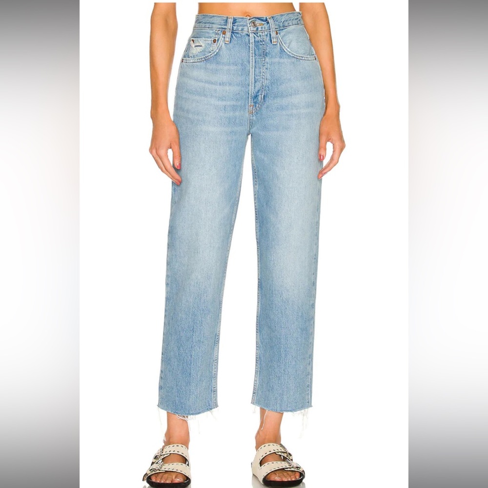 NWT RE/DONE 70s Ultra High Rise Stove Pipe Straight Leg Jeans in Worn Blue